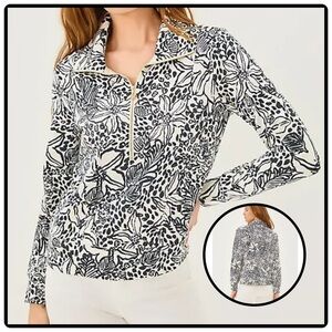 lilly pulitzer UPF 50+ Eleni Pullover Onyx Lots To Spot black white size XXL NWT